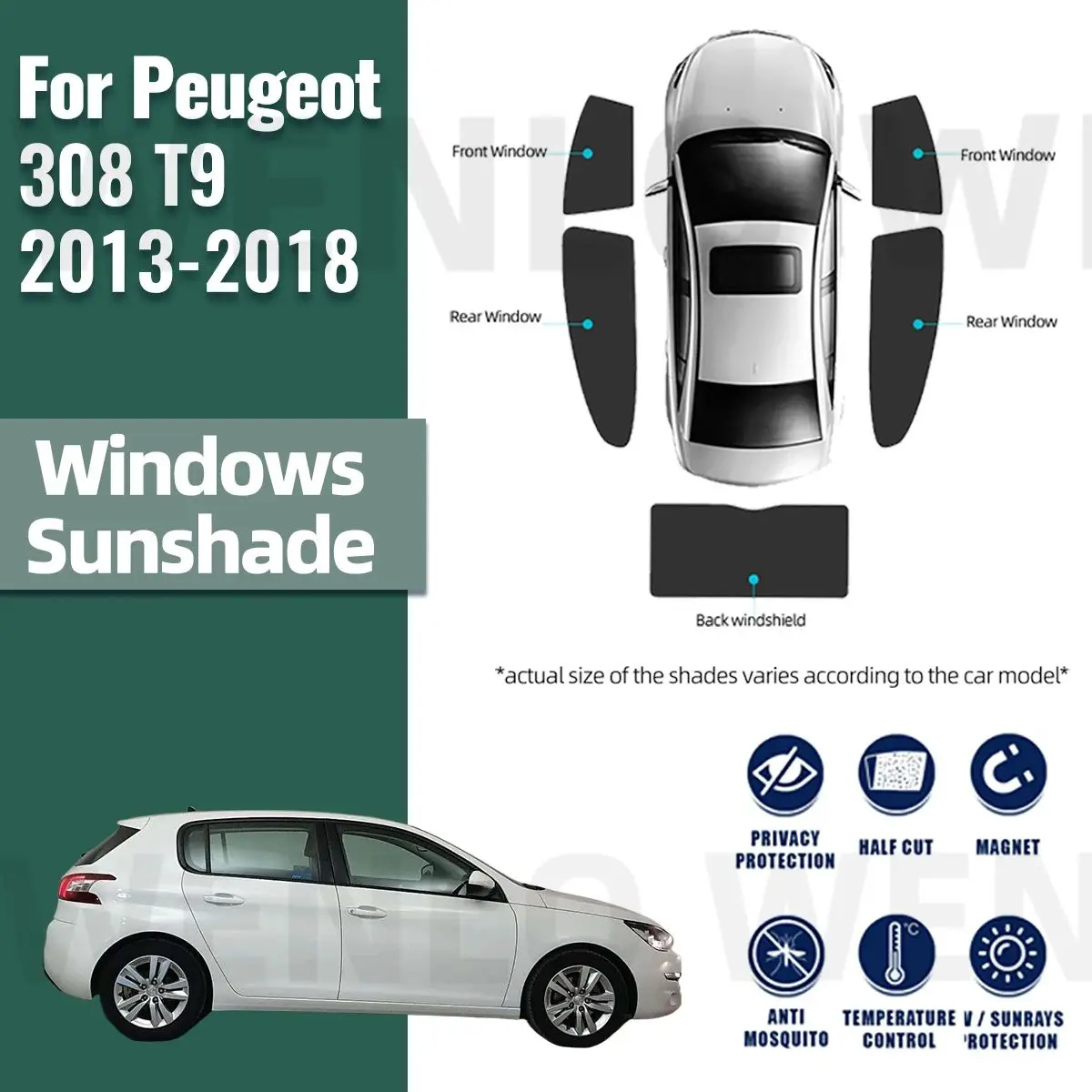 

For Peugeot 308 II T9 Hatchback 2013-2022 Car Sunshade Front Windshield Magnetic Mesh Curtain Rear Side Window Sun Visor Shade