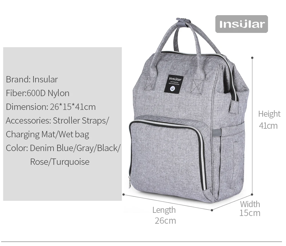 INSULAR Infant Nappy Backpack Mummy Shoulders Package Toddler Diaper Bags Baby Multi-functional Travel Packet Waterproof Outdoor 6