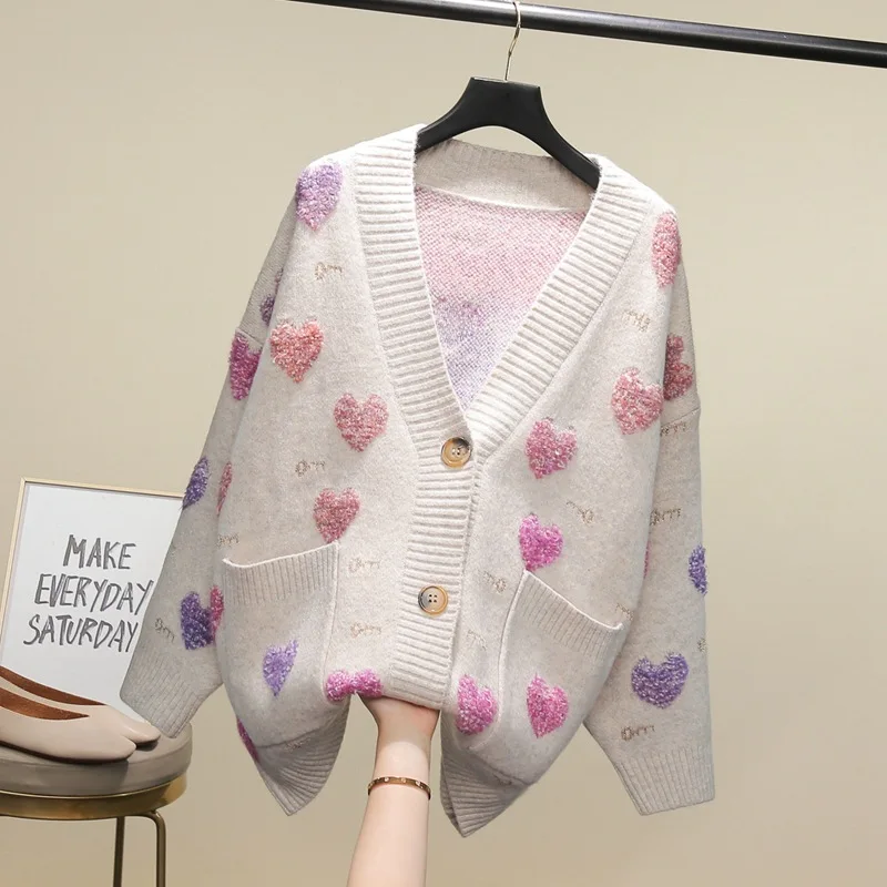 

Love Jacquard Knit Cardigans, White Color Winter Sweaters, Oversize Loose Jumpers, Sweatshirt, , Ropa De Mujer, Traf, 여성 반팔 니트