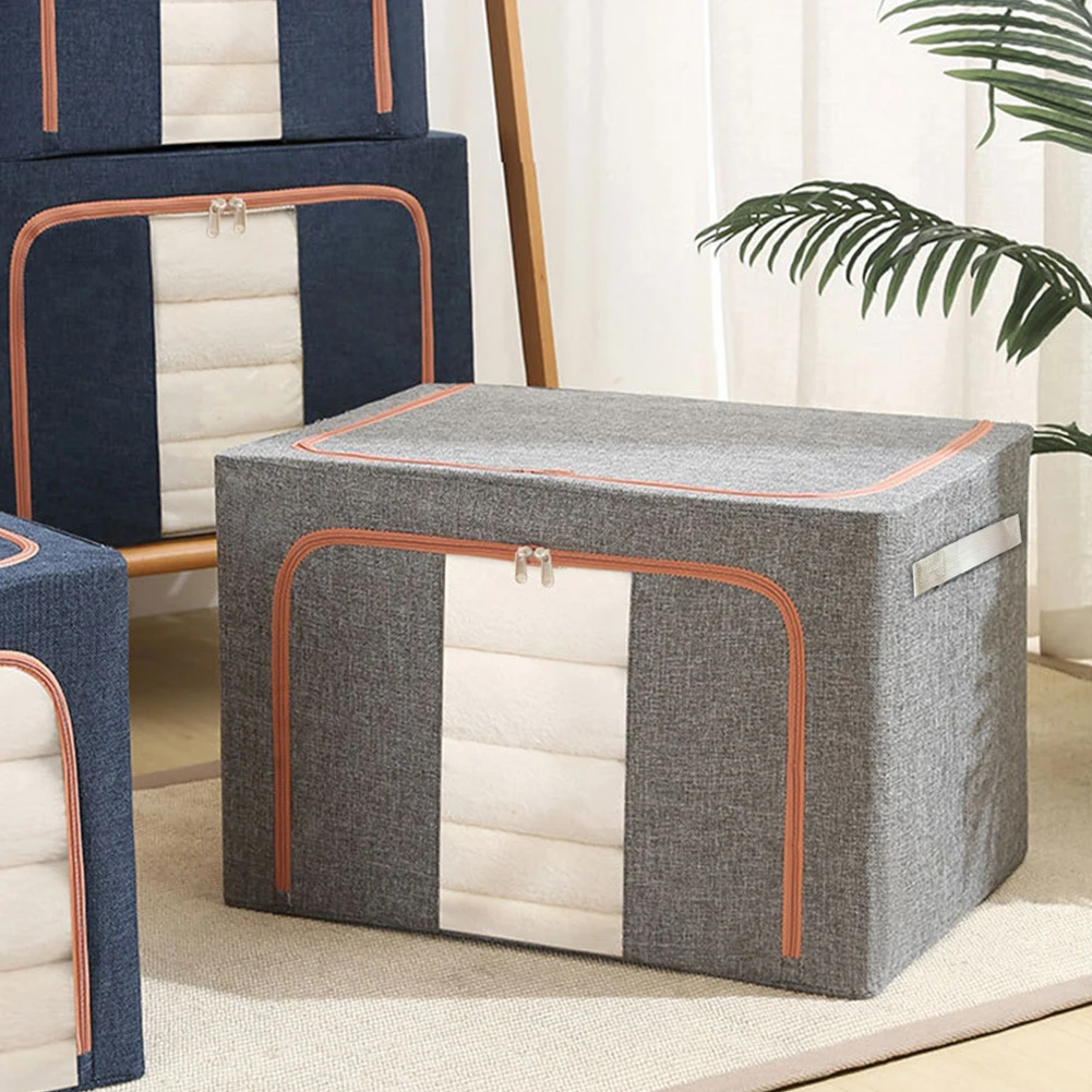 Foldable Clothes Storage Box Linen Stackable Storage Bag 24L Capacity Quilt Blanket Closet Clothing Organizer for Duvets Clothes