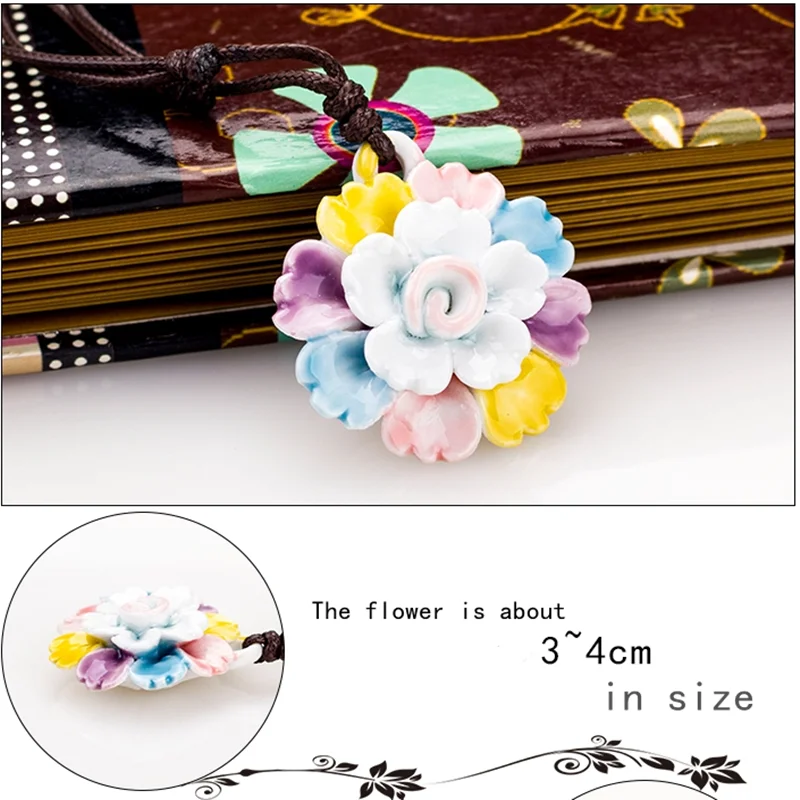 Jingdezhen Ceramic Pendant National Wind Necklace Blue and White Porcelain Bauhinia Lotus Hand-kneaded Sweater Chain