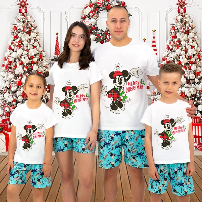 thumbnail image 1 of Camiseta navideña de Mickey Minnie y Donald Duck 2024, conjuntos familiares a juego, regalo navideño, papá y mamá, niños, algodón, manga corta, 1 of 5