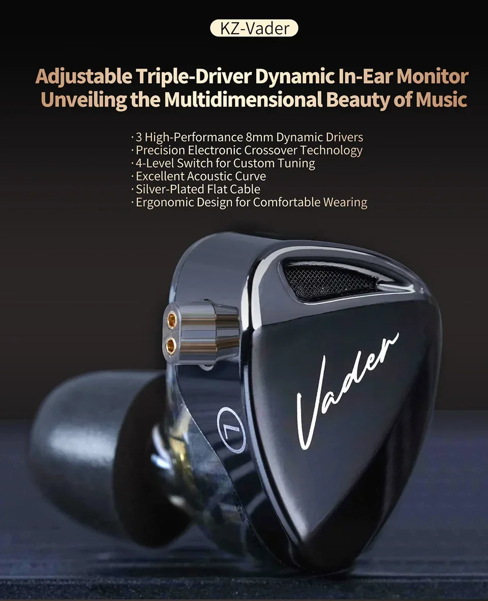 KZ Vader Triple Driver Dynamic Earphone With Mic description image