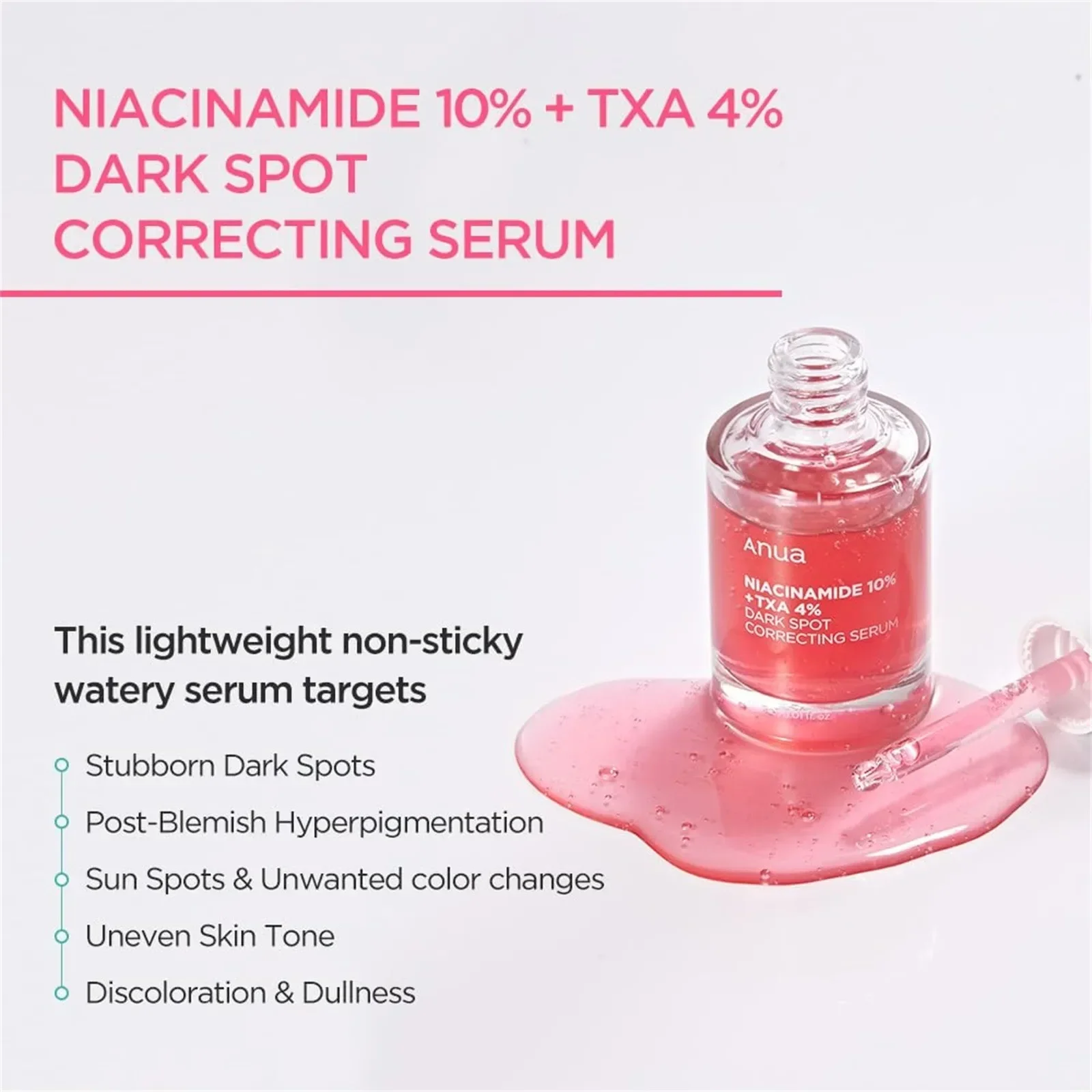 10% Niacinamide+ 4% Tranexamic For Post-Acne Marks Acne Hyperpigmentation 30ml Anua Dark Correcting Essence /