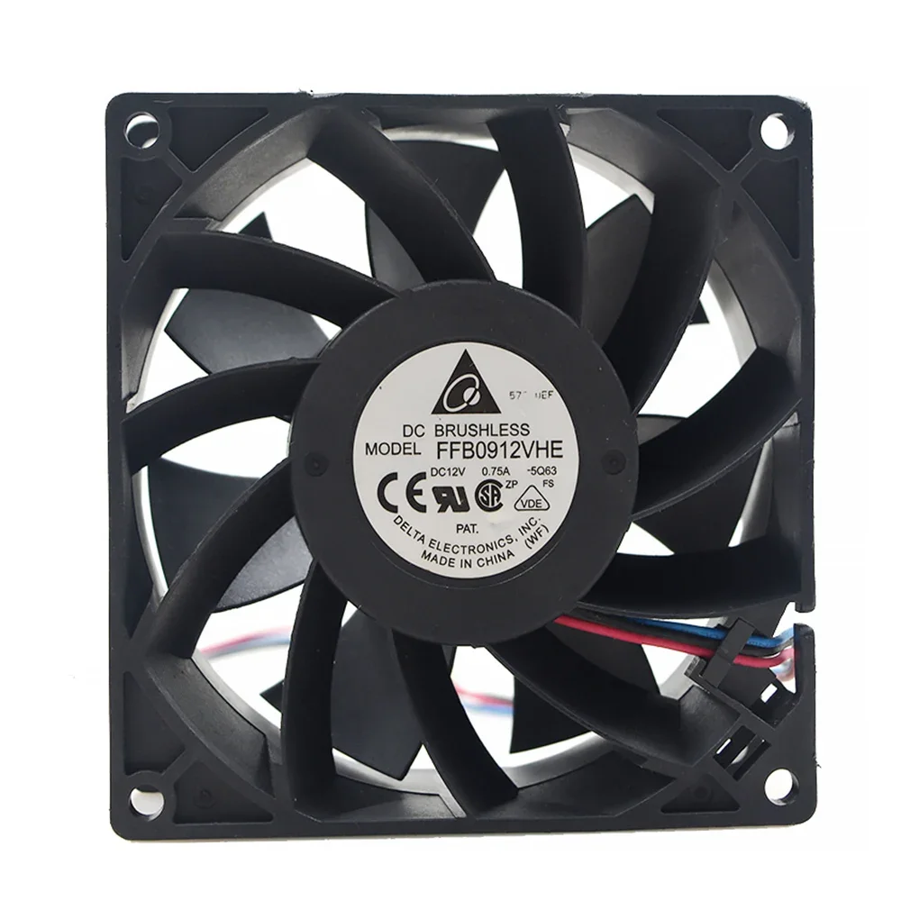 For Delta FFB0912VHE  9CM 9038 90X90X38MM DC 12V 0.75A Large air volume Chassis cooling fan v92e12bua7 9038 dc 12v 3 24a 9cm 90 90 38mm large air volume 4 wire pwm cooling fan