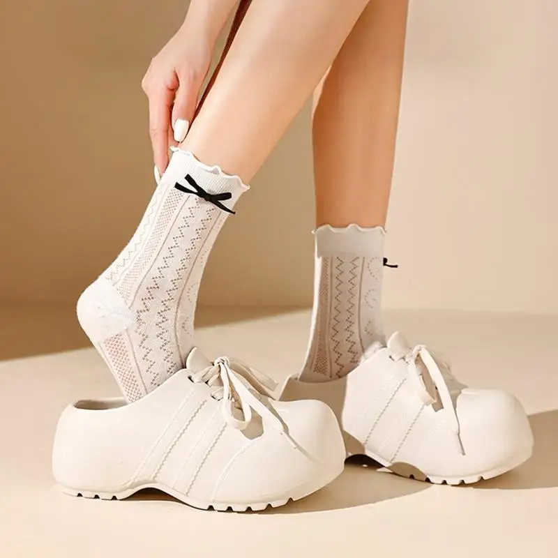 Soft Thick Bottom Lace Up Decoration Clogs Women Summer 2026 Light Weight EVA Mules Slippers Woman's Height Increase Sneakers