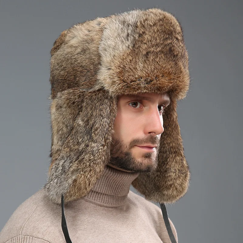Rabbit Fur Style Winter Hat for Men Dad Grandpa Thermal Thickened Ear Flaps Cold Weather Outdoor 3