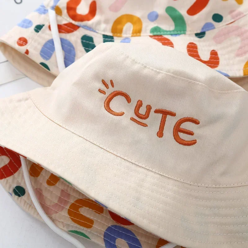 Kids Bucket Hat Double Sided Baby Cute Letter Embroidered Fisherman Panama Summer Sun Hat
