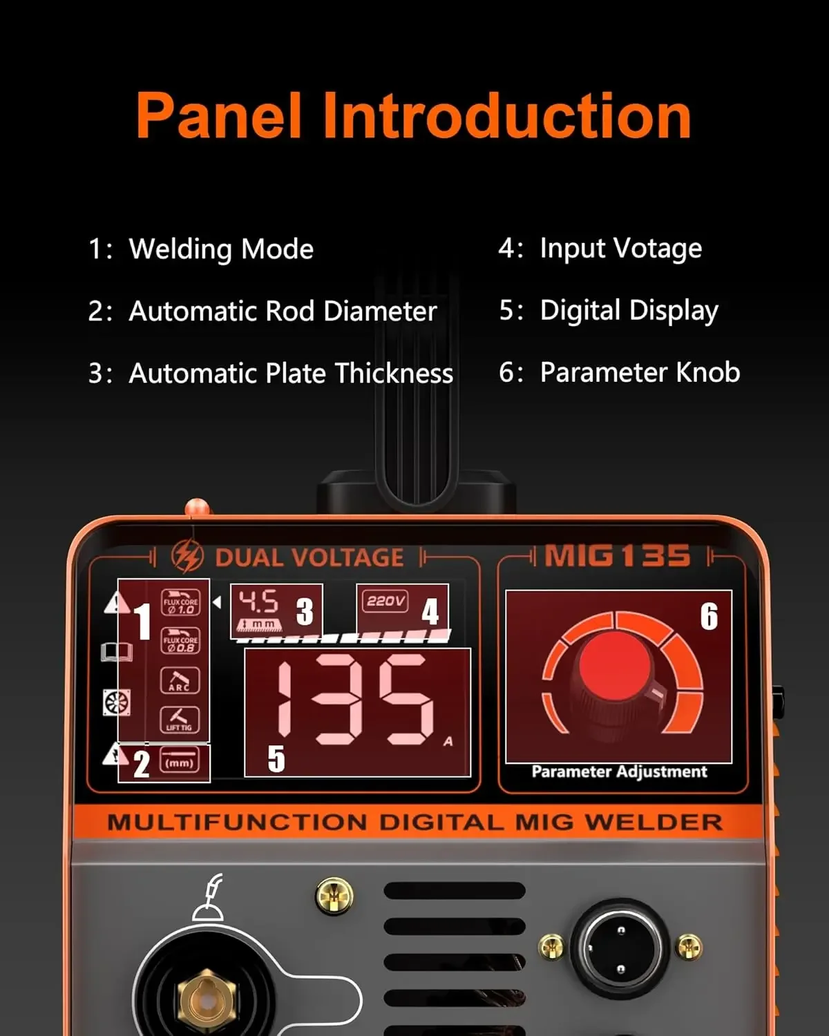135A Flux Core MIG Welder 110V 3-IN-1 MIG/ARC/Lift TIG Welding Machine IGBT DC Inverter Gasless Welder Synergy Welding Machine