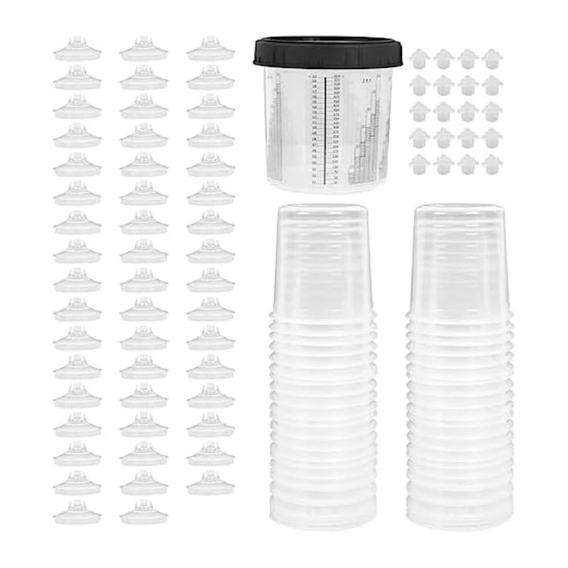 Paint Gun Cup Liner And Lid System As Shown Plastic 50 Lids 50 Liners 1 Hard Cup With Retaining Ring And 20 Sealing Plugs