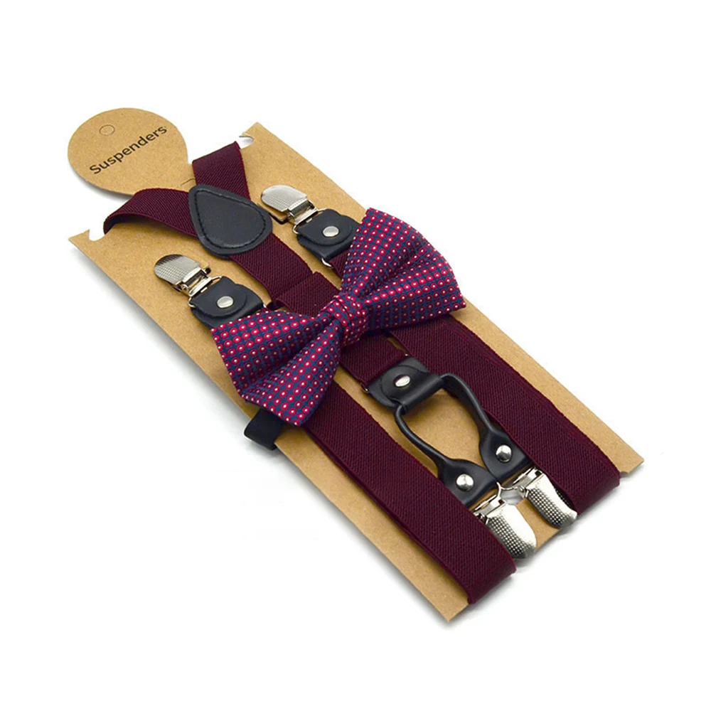 Solid Color Bowknot Elastic Leather Suspenders Braces Men Women Adjustable Straps For Wedding Suit Skirt Accessories Gift