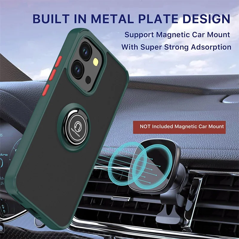 Armor Shockproof Matte Case with Ring Stand and Magnetic Holder