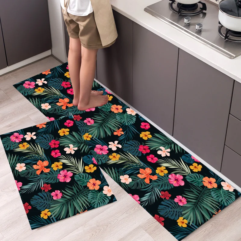 Antislip Tropical Flower Plant Pattern Kitchen Mat Carpet Rug House