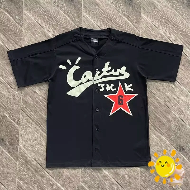 

24SS Top Level Version Cactus Jack Cartoon Graffiti Print Baseball Jersey T Shirt Men Women TS Short Sleeved Top Tees T-Shirt