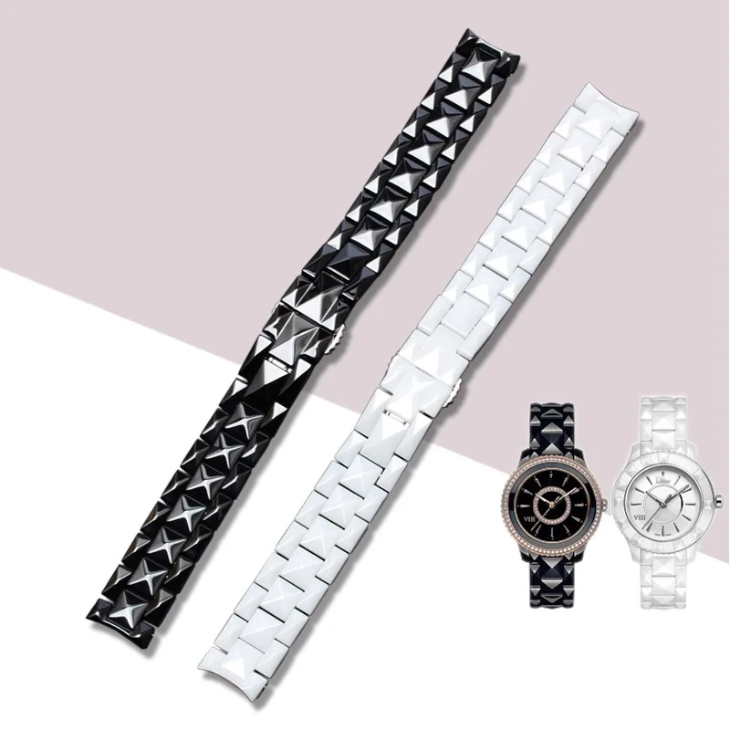 

High Quality Ceramic Watch Strap For Dior VIII Series Watchband Black and White Convex Mouth Type Arc Mouth Type 17mm 15mm