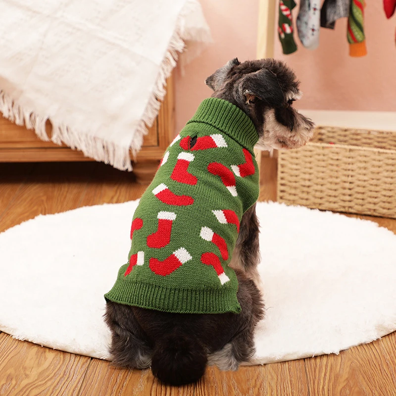 Dog Clothes Puppy Knit New Year Turtleneck Winter Pullover Green Sweatshirts Ugly Knitted Christmas Cat Sweater for Small Dogs