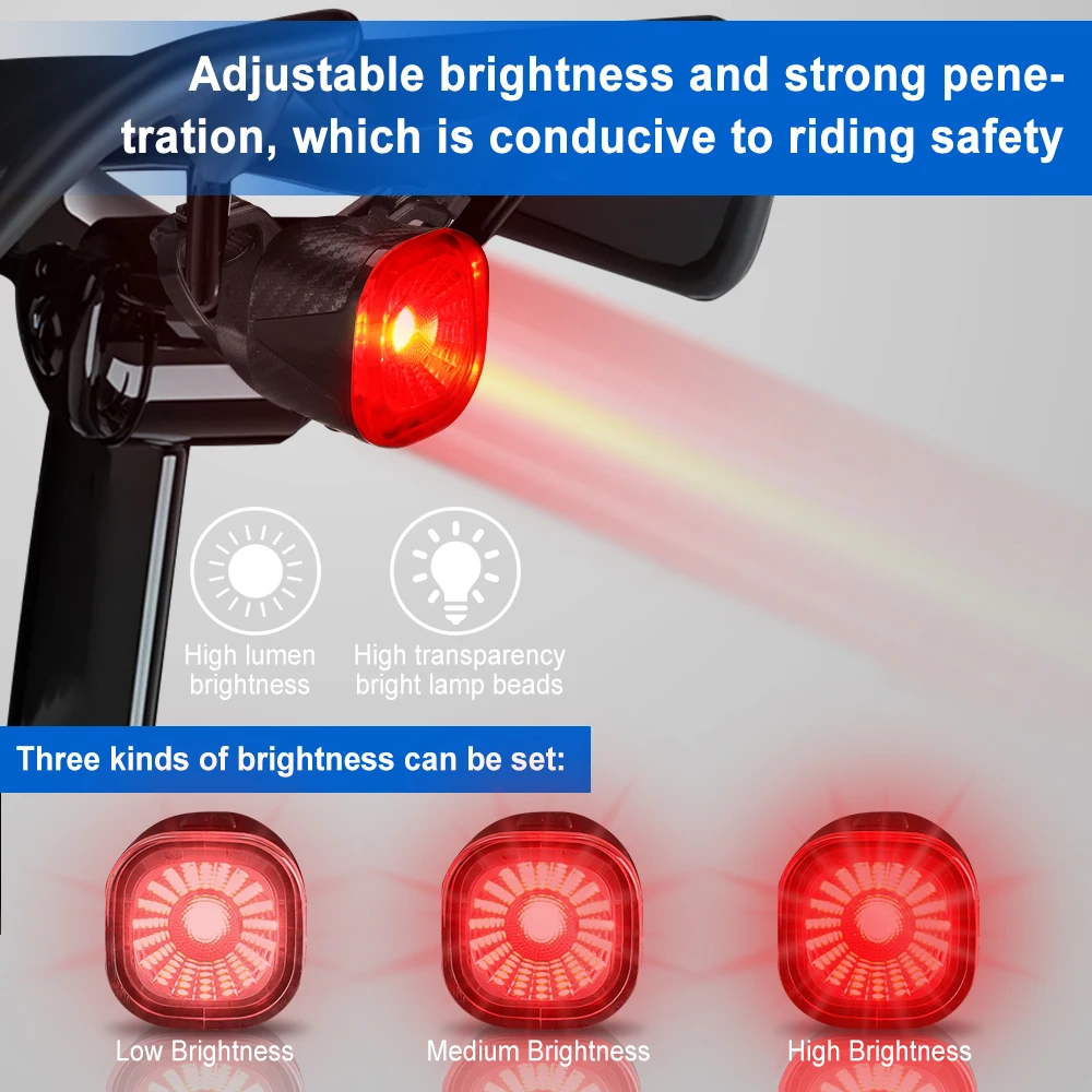 Bicycle taillight Camluxy Smart Bicycle Rear Light LED IPX6 Waterproof Bike Taillight Safety USB Rechargeable Brake Sensing Auto Stop Cycling Lamp