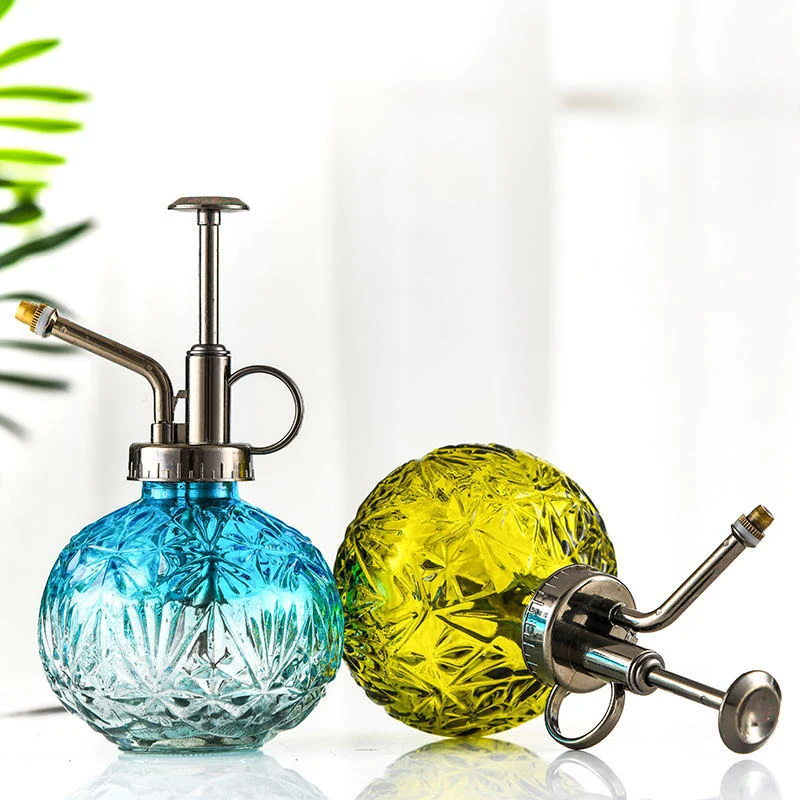 

Creative Vertical Glass Small Watering Can Vintage Gardening Jewelry Pot Garden Plant Pot Colorful Watering Pots Gardening Decor