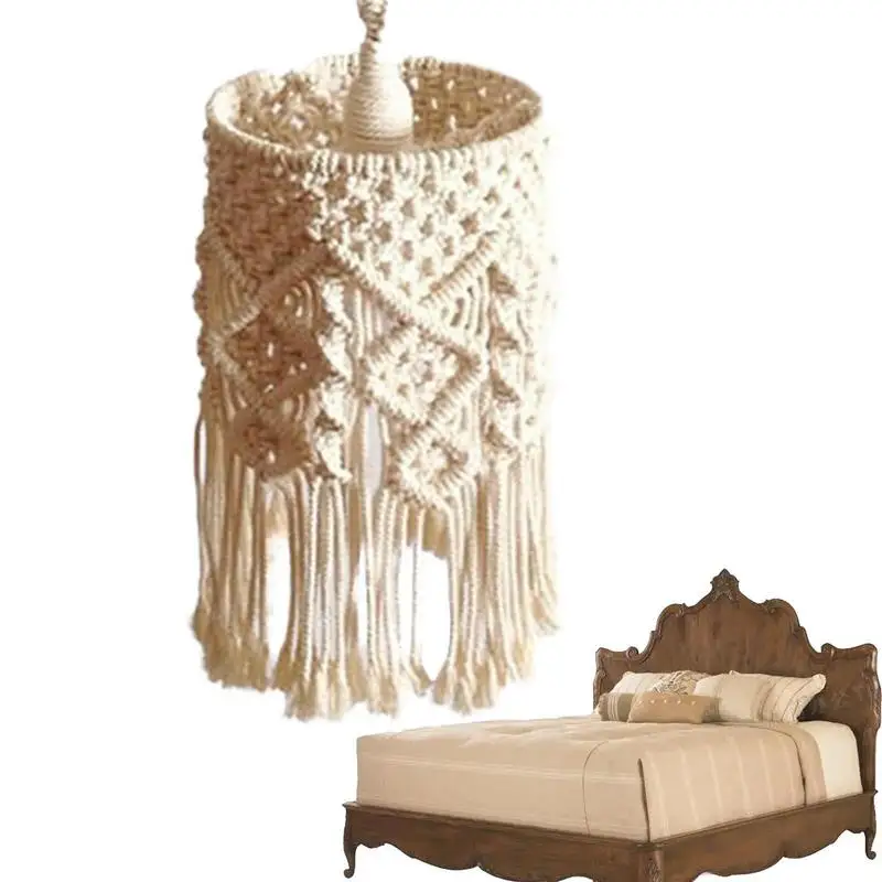 

Bohemian Tassel Decor Lantern Macrame Tapestry Wall Hanging Handwoven Chandelier Lampshade Living Room Coffee Restaurant Decor