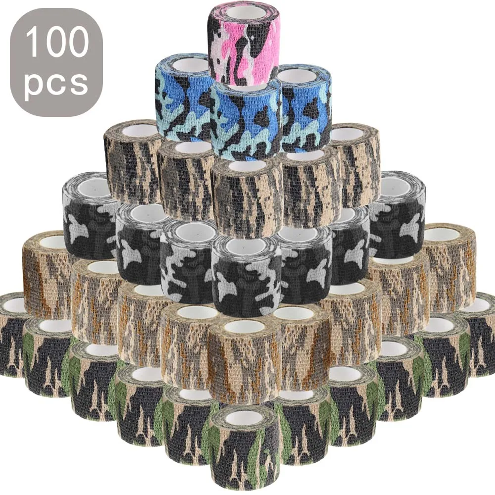 5cm*4.8m 100 Pcs Elastic Bandage Hunting Camouflage Elastic Plastic