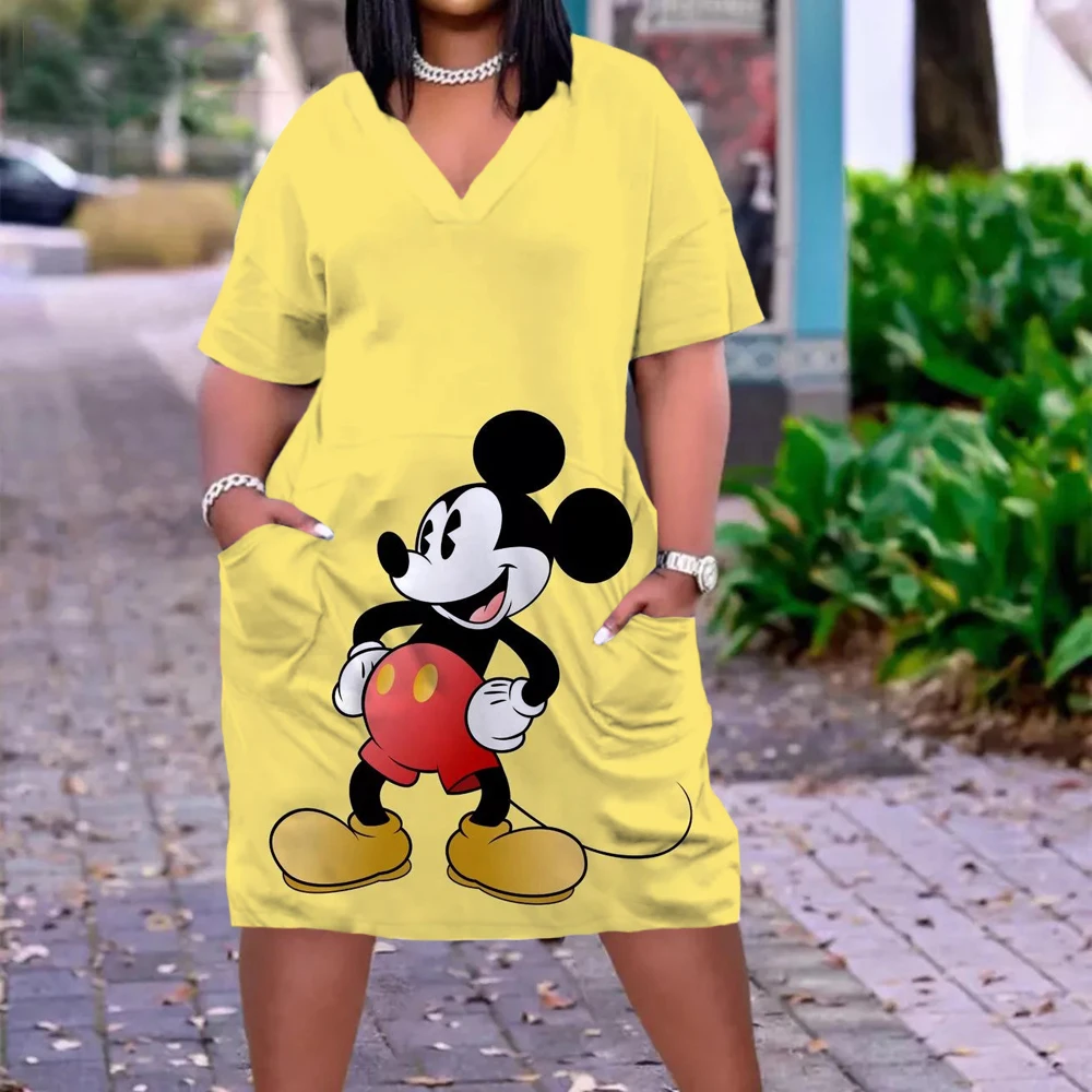 Disney Plus Size Midi Dress Long Sleeve Robe Casual Minnie Mickey Mouse  Print Beach Loose Dresses Kawaii Sundress Women Clothing - AliExpress