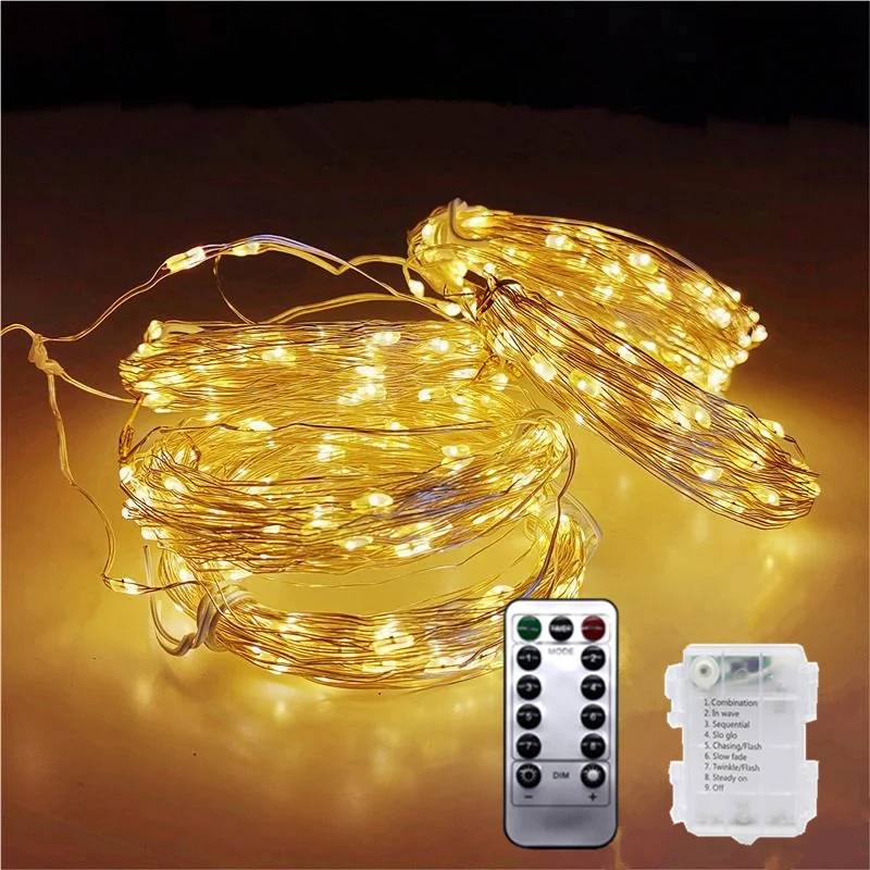 

Waterproof Garden Lamps Battery LED Copper Wire String Light Remote Control Party Christmas Decoration Wedding Lighting Strings