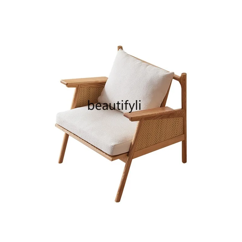 

Rattan Solid Wood Sofa Chair Recliner Single Armchair Leisure and Silent Style