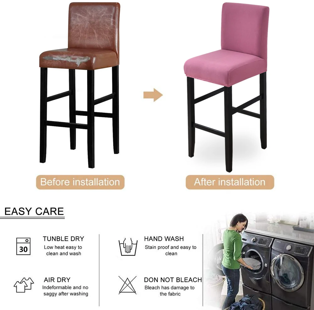 Waterproof Bar Stool Covers Stretch Short Back Chair Covers Counter Height Chairs For Kitchen Dining Room Cafe Furniture chair cover