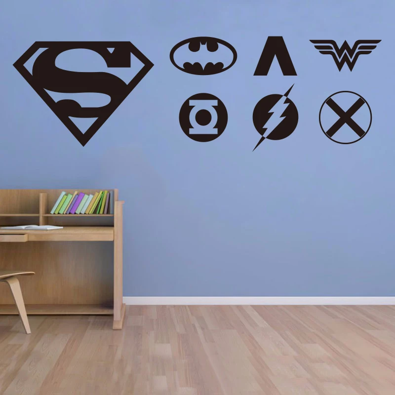 DC Super hero logo Batman Superman Removable Wall Decals Kids Room Modern Design Vinyl Pop Home Decor Cartoon Wall Sticker