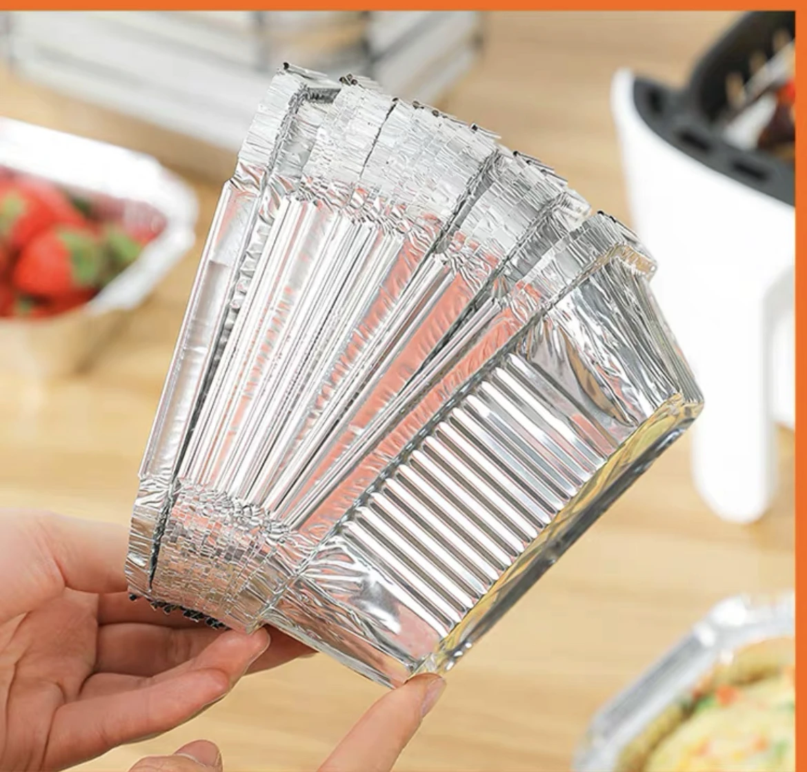 

10 Pieces Oil Proof Aluminum Foil Tin Box Tin Tray Air Fryer Disposable Paper Lined Nonstick Steamer Kitchen Tools BBQ Drip Tray