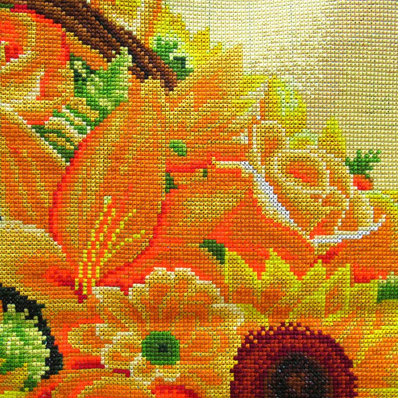 Handmade cross stitch finished product, sunflower flower basket, sunflower countryside style, bedroom, dining room, full of