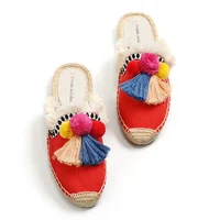 Women's Slippers  Espadrilles  Fluffy Ball Mule Slides Sale -  Rubber Hemp Shoes Outside Spring  women  sandals - Image 3