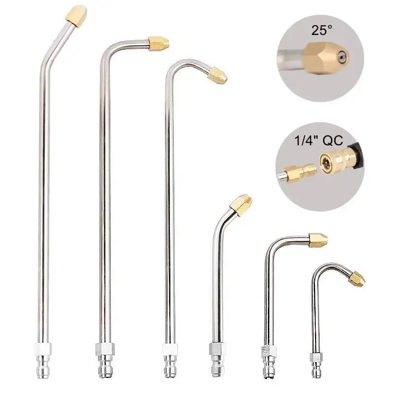 High Pressure Wash Water Gun Extension Spray Wand Lance 30&deg;/90&deg;/U Shape Multi-Angled 1/4" Quick Connect