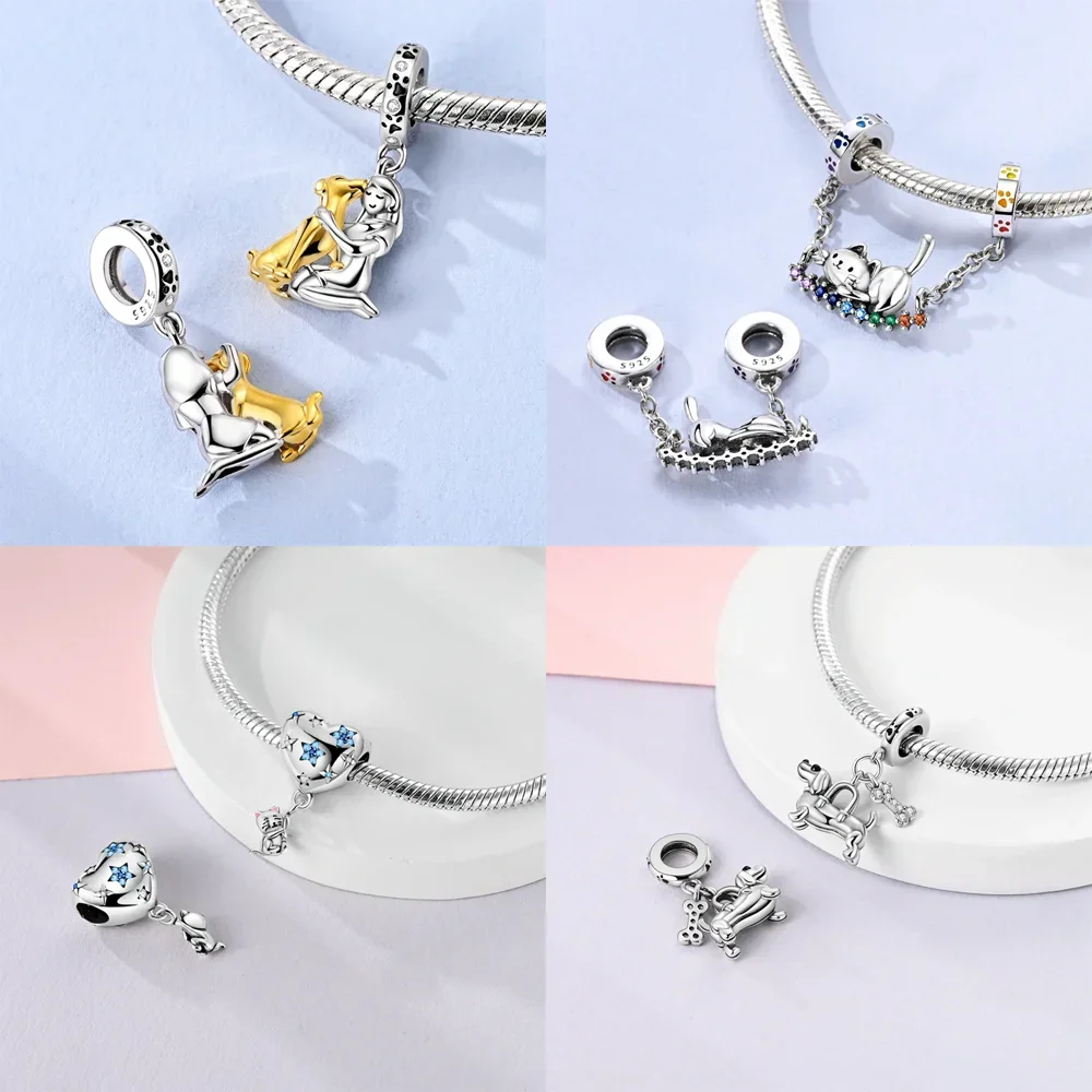  핑크 하트 고양이 참 장식 비즈, 오리지널 팔찌, 가방 키체인 참 장식 비즈 펜던트, DIY 여성용 쥬얼리 선물