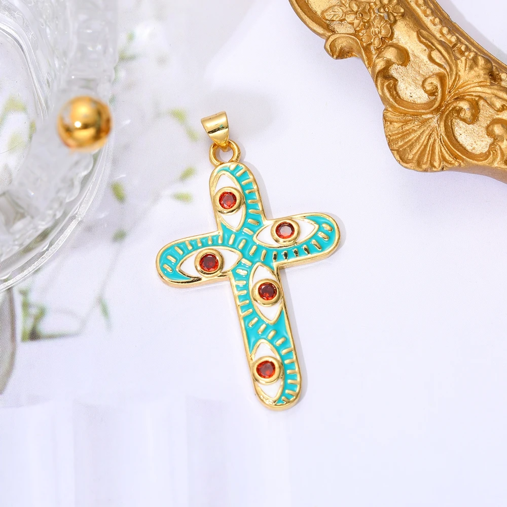 Juya 18K echtes Gold vergoldet DIY Handwerk Emaille Christian Kreuz Charms Anhänger für handgemachte Dekoration religiöse Schmuckherstellung – Detail 16