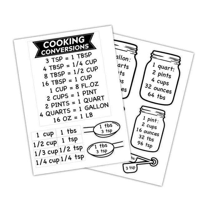 Kitchen Equivalent / Measurement Conversion Chart Mason Jar Decal Set Great  Gift Idea Full Set Includes Cup & Spoon Labels 