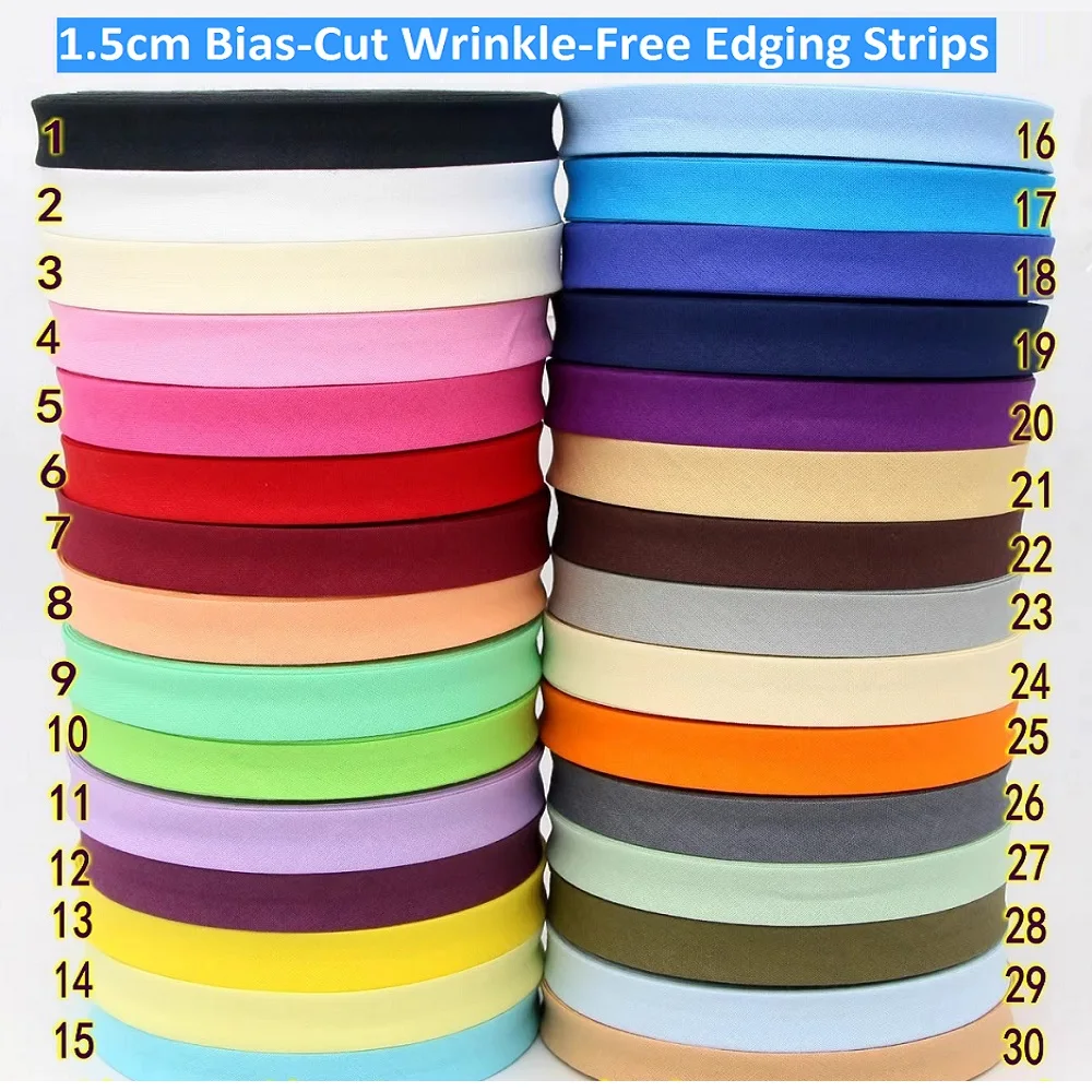 Cotton 15mm Bias Tap Wrinkle-Free Edging Strips for Cloth Shoe Insoles Plain Weave for Suit Shoe & Clothing Edging cotton bias tape,satin ribbon,cotton webbing tapes,fabric craft supplies