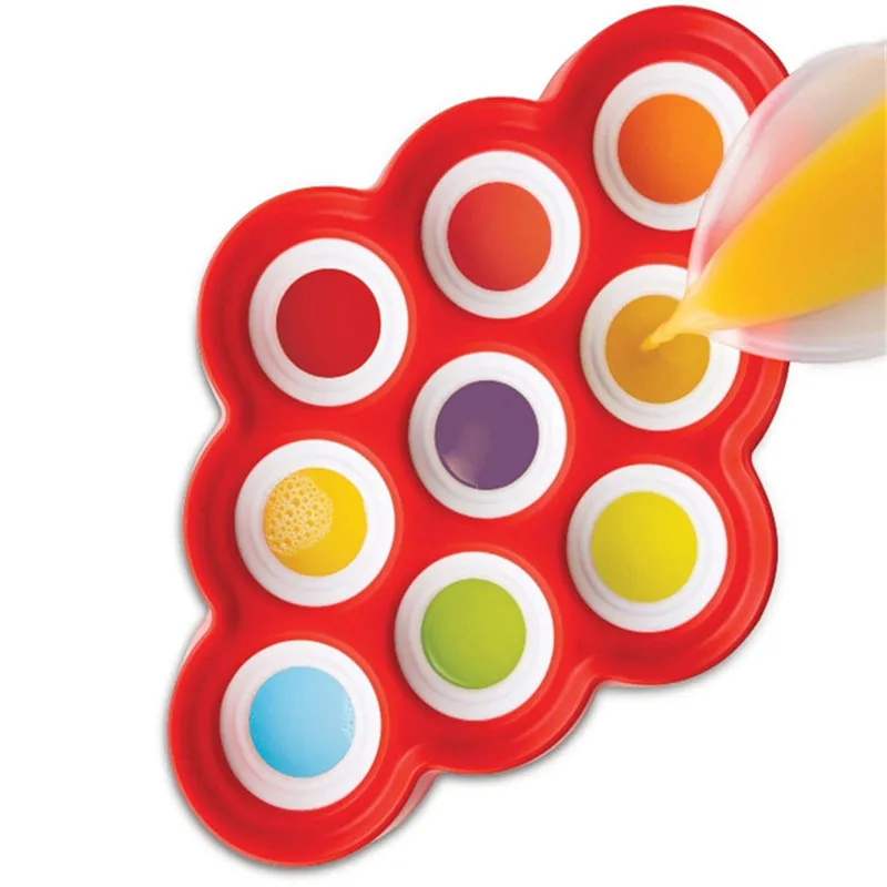 Hot Sales Silicone Ice Lolly Mini Ice Pops Mold Ice Cube Cream Ball Maker Tray Tools DIY Colorful Popsicle Molds With 9 Stickers