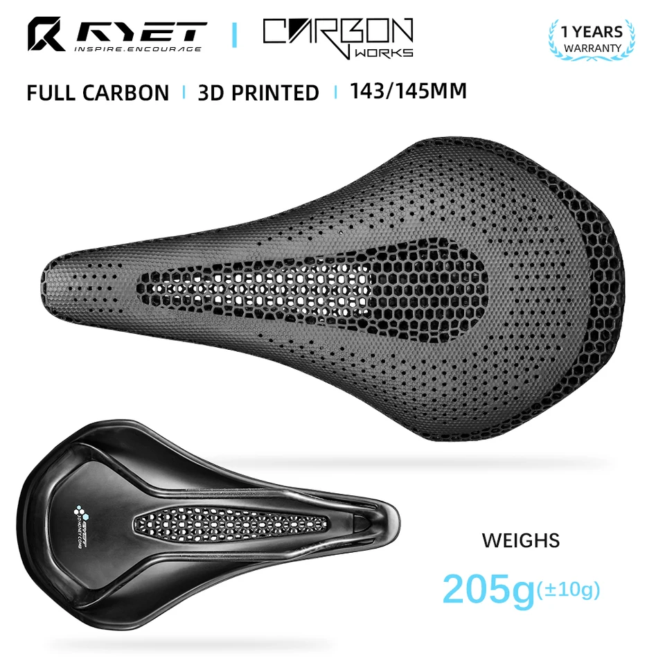 RYET Ultra Full Carbon 3D Printed Bike Saddle 145mm 205g 7*9 High