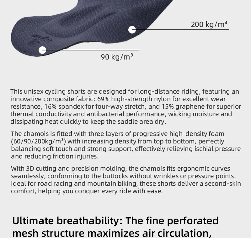 YKYWBIKE Herren-Radunterwäsche, atmungsaktive Mesh-Shorts, weiche, bequeme, 200 kg/m³ schwammgepolsterte Unterhose für MTB-Rennräder – Detail 10