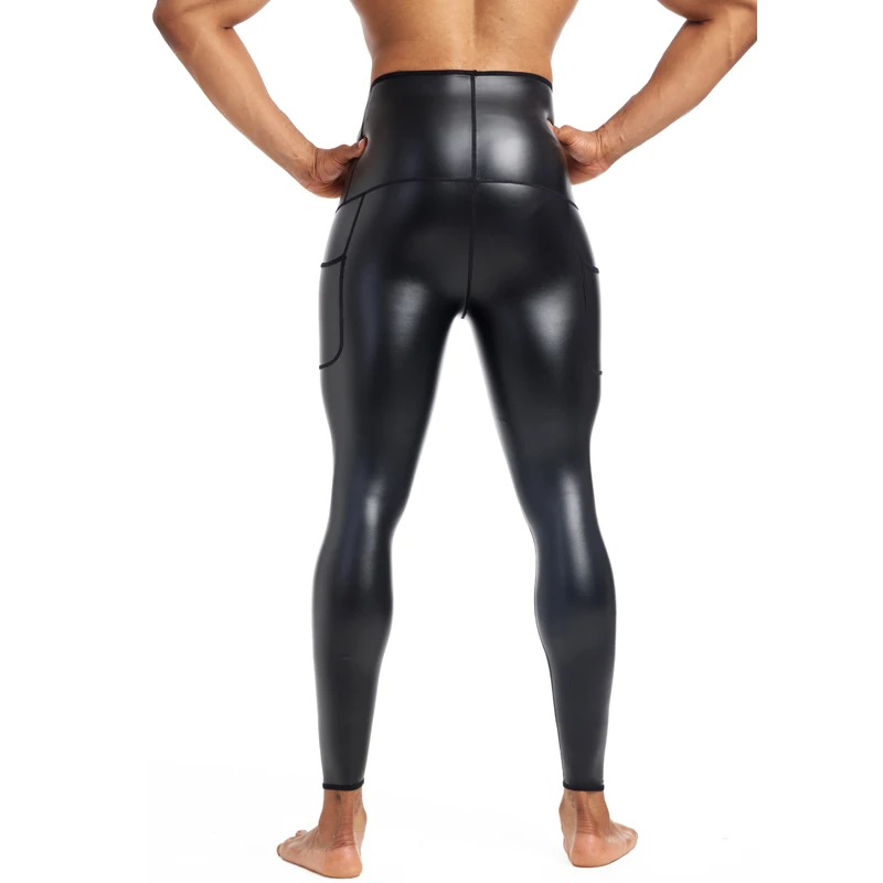 Mens High Waist Leather Pants Body Shaper Waist Trainer Control Panties Compression Underwear Fitness Shapers Pants With Pockets