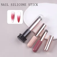 Tszs 1pcs/Lot Nail Art Silicone Brush With Lid Reusable Mirror Aurora Powder Easy-Daub Pigment Nail art Silicone Stick 1