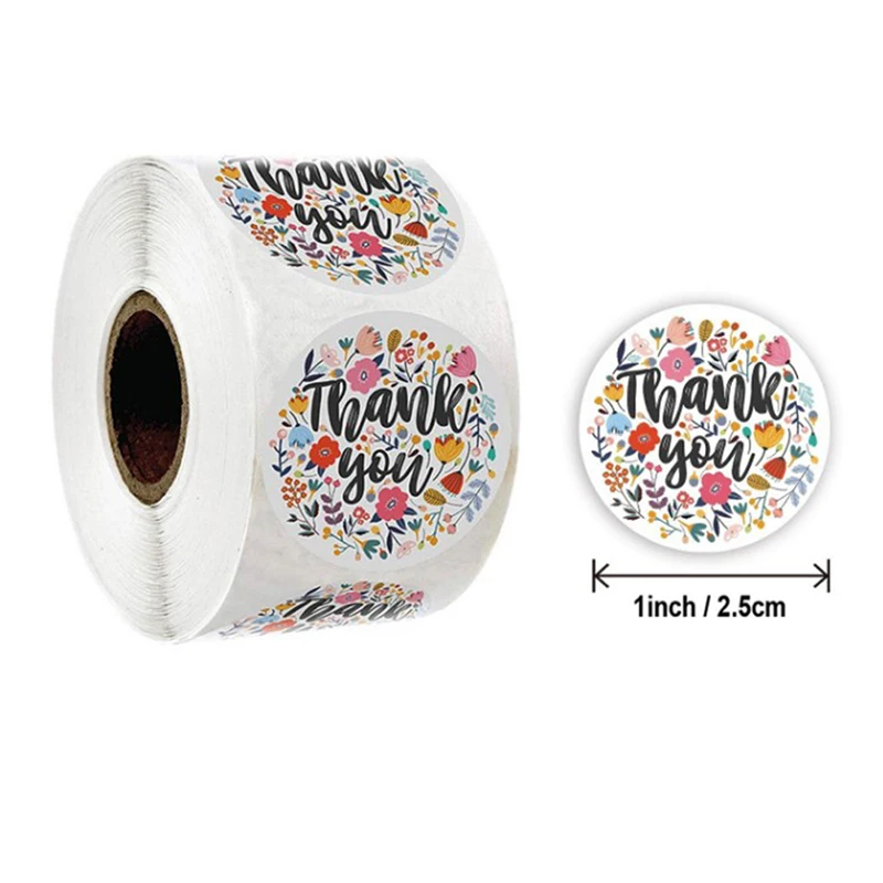 500pcs/roll round floral thank you stickers scrapbooking for