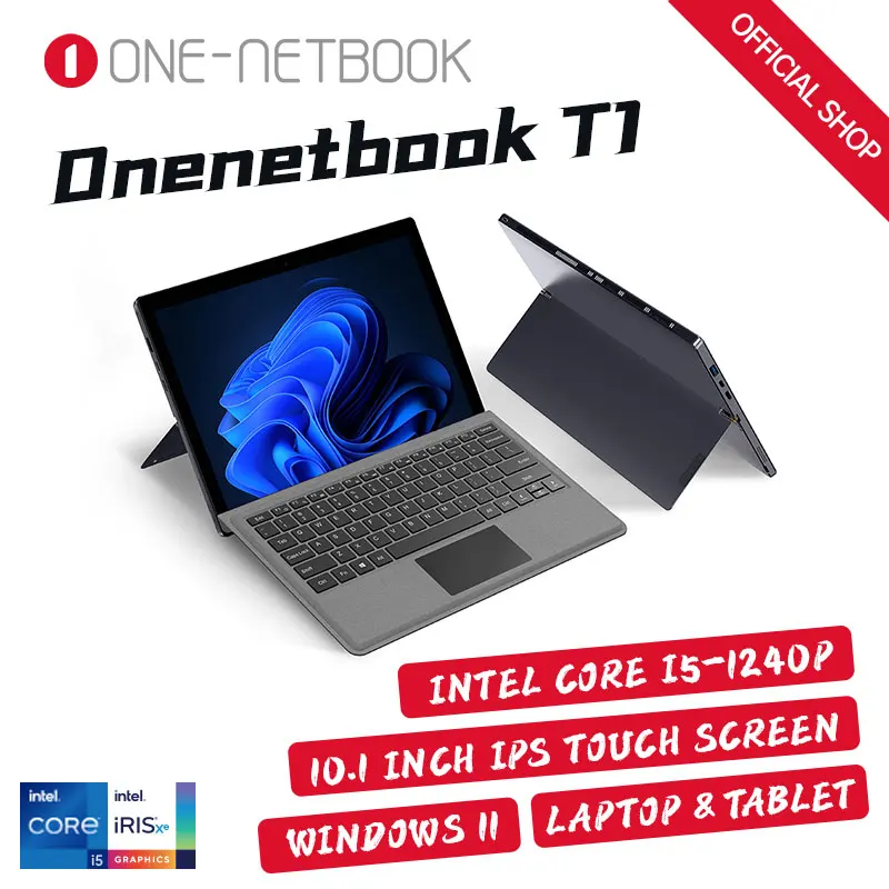 One Netbook T1 13 "2K Ips Surface Tablet Laptop 2 In1 Pc Gen12 Intel Core I5 1240P Ddr5 16G + 2Tb Ssd Windows 11 Wifi 12000Mah 65W