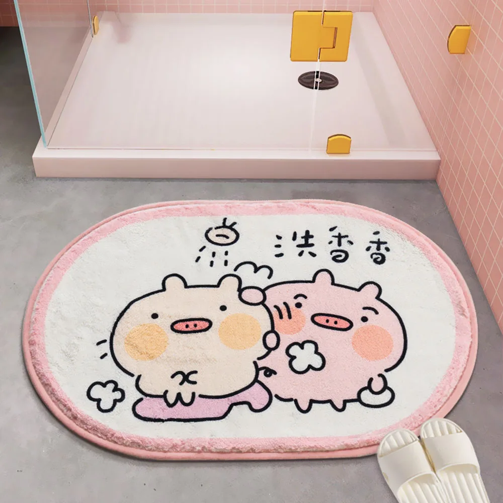 

Bathroom Cartoon Carpet Soft Warm Plush Rug Water Absorption Non-slip Cute Pig Animal Bedroom Entrance Welcome Door Mat