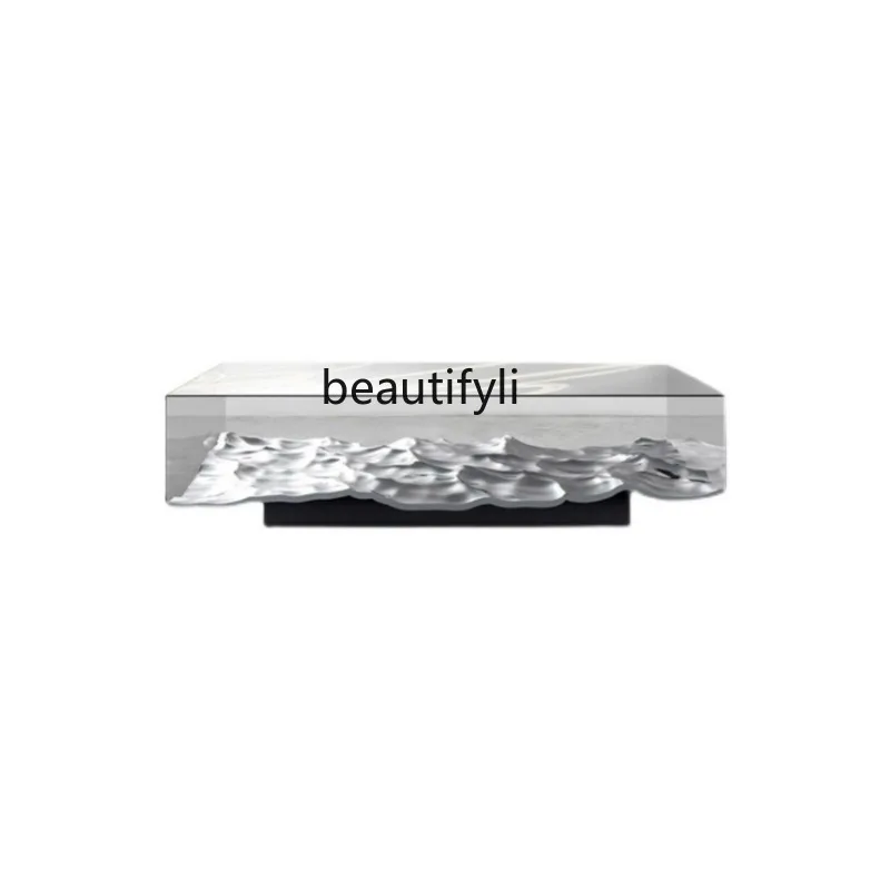 

Nordic Modern Light Luxury Simple Water Ripple Glass Transparent Glass Wave Side Table Living Room Modern Art Style Tea Table