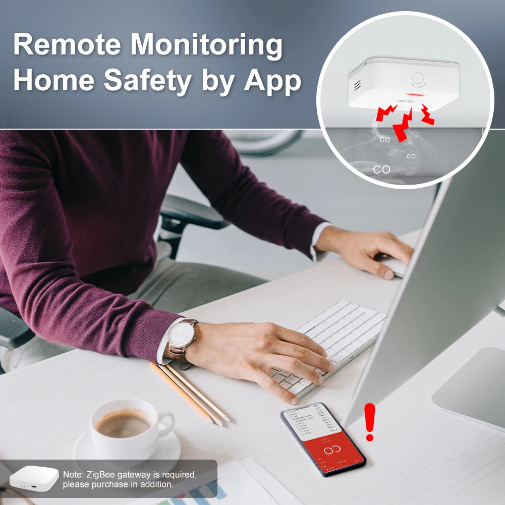 Smart ZigBee CO Detector Alarm - Wireless Household Gas and Carbon Monoxide Safety Sensor