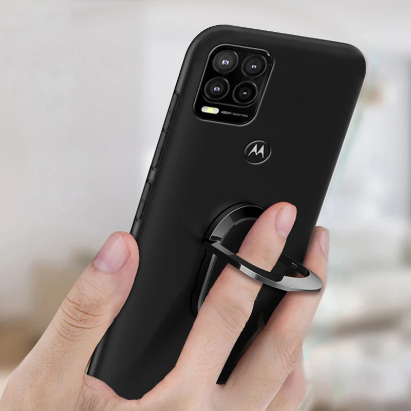 Sleek Black Silicone Case with Finger Ring for Motorola Moto G Stylus 5G - 6.8 Inch