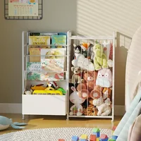 Kids Bookshelf and Stuffed Animal Storage - Multi-Function Nursery Book Shelves with Leather Toy Box and Display, Toy Organizer 2