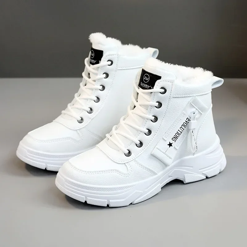 

2023 New Winter Thick-soled Women Sneakers Warm Plus Velvet Cotton Shoes Large Size 42 Height-increasing Platform Women's Shoes